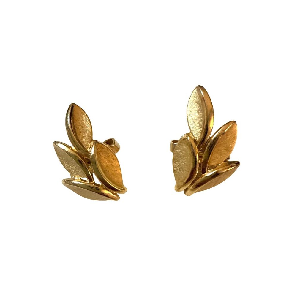 Vintage signed Crown Trifari Gold-Tone Leaf Clip-On Earrings